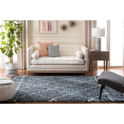 Luxurious Boho-Chic Blue Geometric Shag Area Rug 59in