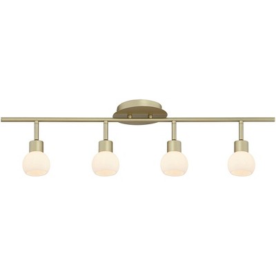 Gold Brass 4-Head LED Ceiling Track Light with Frosted Glass Globes