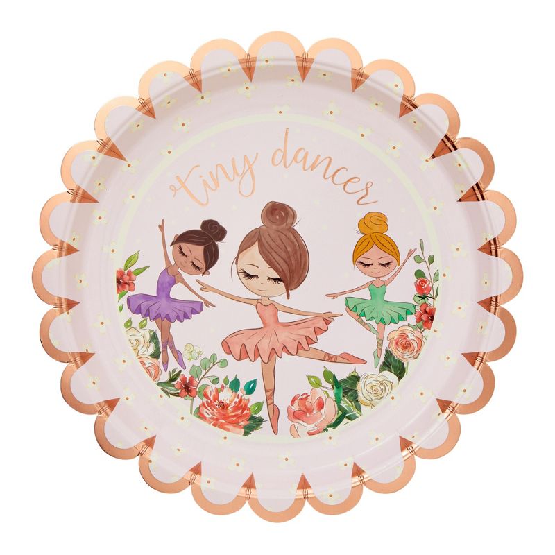 Blue Panda 48 Pack Scalloped Gold Foil Paper Plates, Ballerina Birthday Party Supplies, 9 In, Pink, 3 of 6