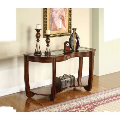 Sofa Table with Glass Insert Top and Open Bottom Shelf
