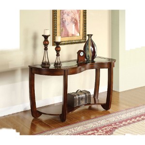 Sofa Table with Glass Insert Top and Open Bottom Shelf - 1 of 4