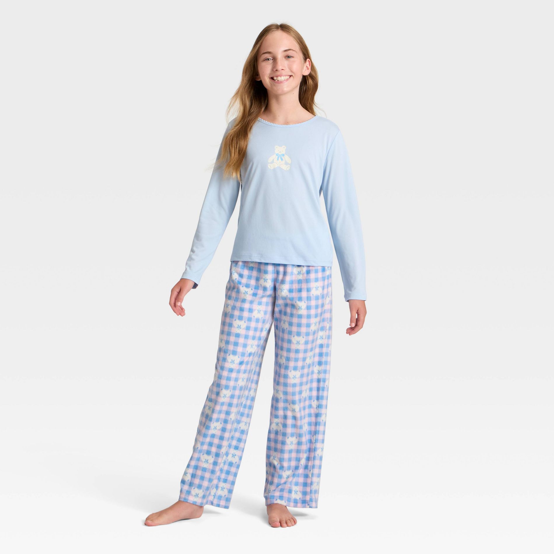Girls' 2pc Teddy Bear Long Sleeve Pajama Set - Cat & Jack™ Blue