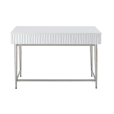 Waves Coastal 2 Drawer Writing Desk Glossy White - Treasure Trove: Polished Chrome Legs, MDF, 48" Width