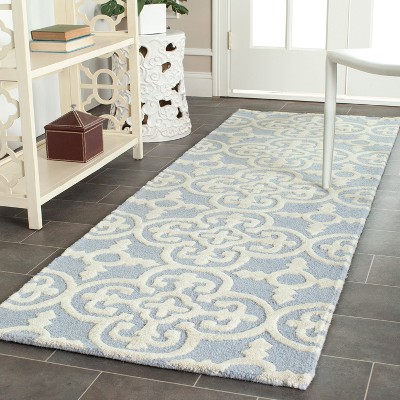 Handmade Light Blue/Ivory Tufted Wool Runner Rug 2'6" x 8'