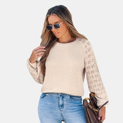Women's Beige Cozy Chic Crochet Knit Sweater - Cupshe