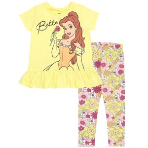 Disney Frozen Princess Moana Little Mermaid Floral Girls T-Shirt and Leggings Outfit Set Toddler - 1 of 4