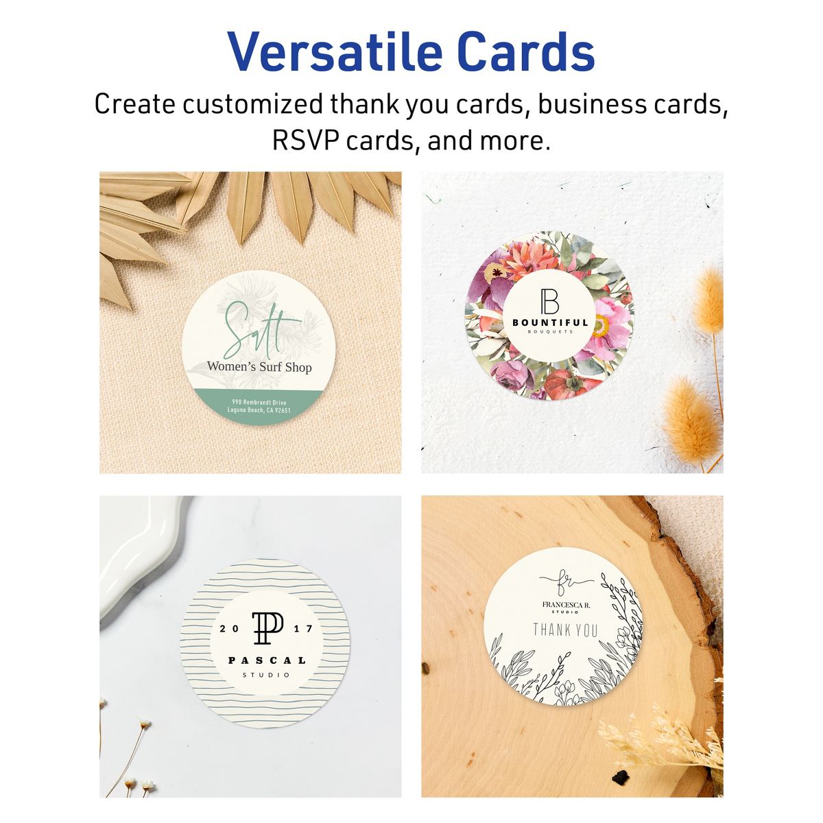 Avery Matte Ivory Round Cards, 4" Diameter Round - thumbnail 3