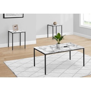 Monarch Specialties Table Set 3pcs Set Coffee End Black Metal White Marble Look Laminate Contemporary Modern - 1 of 4