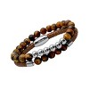 Steeltime Men's set of 2 stainless steel tiger eye beaded and brown leather tiger eye beaded bracelets.. Color Options: Silver, Gold - 2 of 4