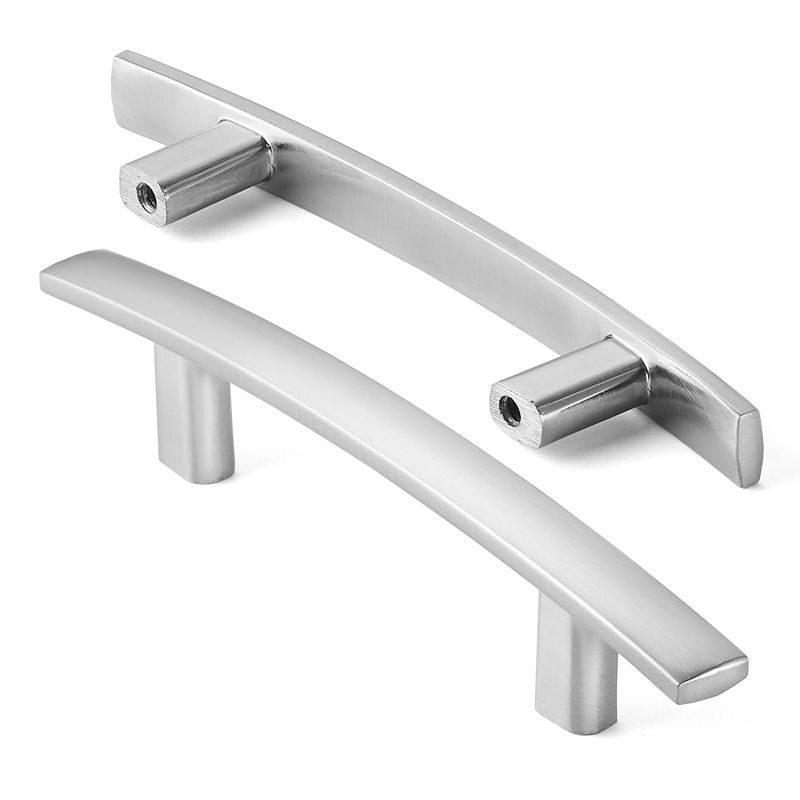 Cauldham Solid Kitchen Cabinet Arch Pulls Handles (3" Hole Centers) - Modern Curved Drawer/Door Hardware - Style M242 - Satin Nickel, 2 of 6