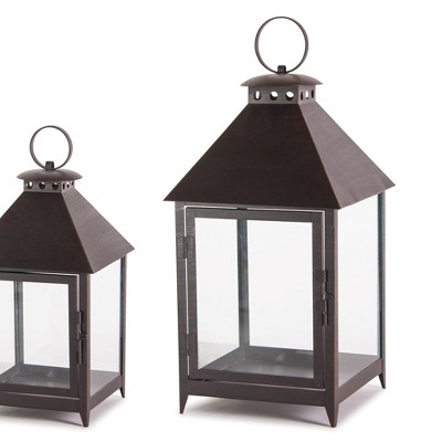 Set of 2 Black Iron Hanging Candle Lanterns