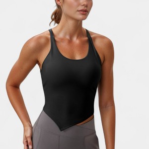 Anna-Kaci Active Women's Scoop Neck Racerback Tank Top with Handkerchief Hem and Built-In Shelf Bra for Low Impact Activity - 1 of 4