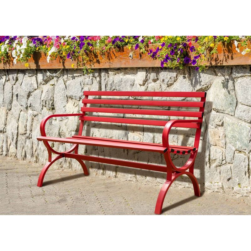 Outdoor Steel Loveseat Bench - Red - Captiva Designs, 3 of 10