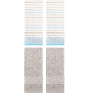 REGALWOVEN 4 Pcs Cotton Soft Comfortable Absorbent Striped Hand Towel - 1 of 4