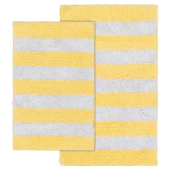 2pc Striped Washable Bathroom Rug Set Yellow/White - Garland Rug