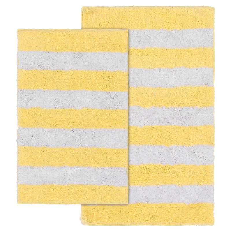 2pc Striped Washable Bathroom Rug Set Yellow/White - Garland Rug, 1 of 8
