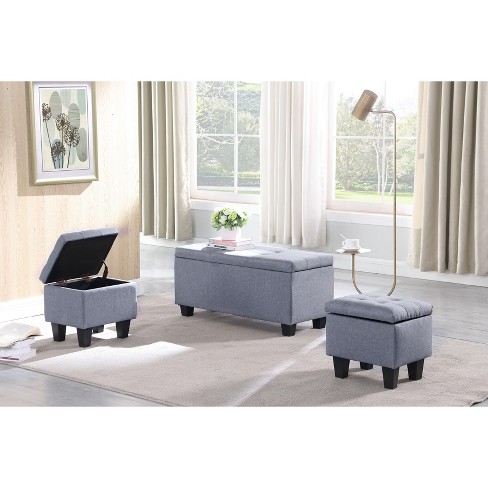 Nicbex Modern Linen Storage Ottoman Bench Set Of 3 With Wood Frame For Bedroom And Entryway Gray Target