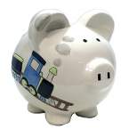 Bank Box Car Train Piggy Bank  -  One Bank 7.5 Inches -  Railroad Track  -  36915  -  Ceramic  -  White