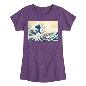 Girls' - Peanuts - Snoopy Great Wave Fitted Short Sleeve Graphic T-Shirt - 1 of 4