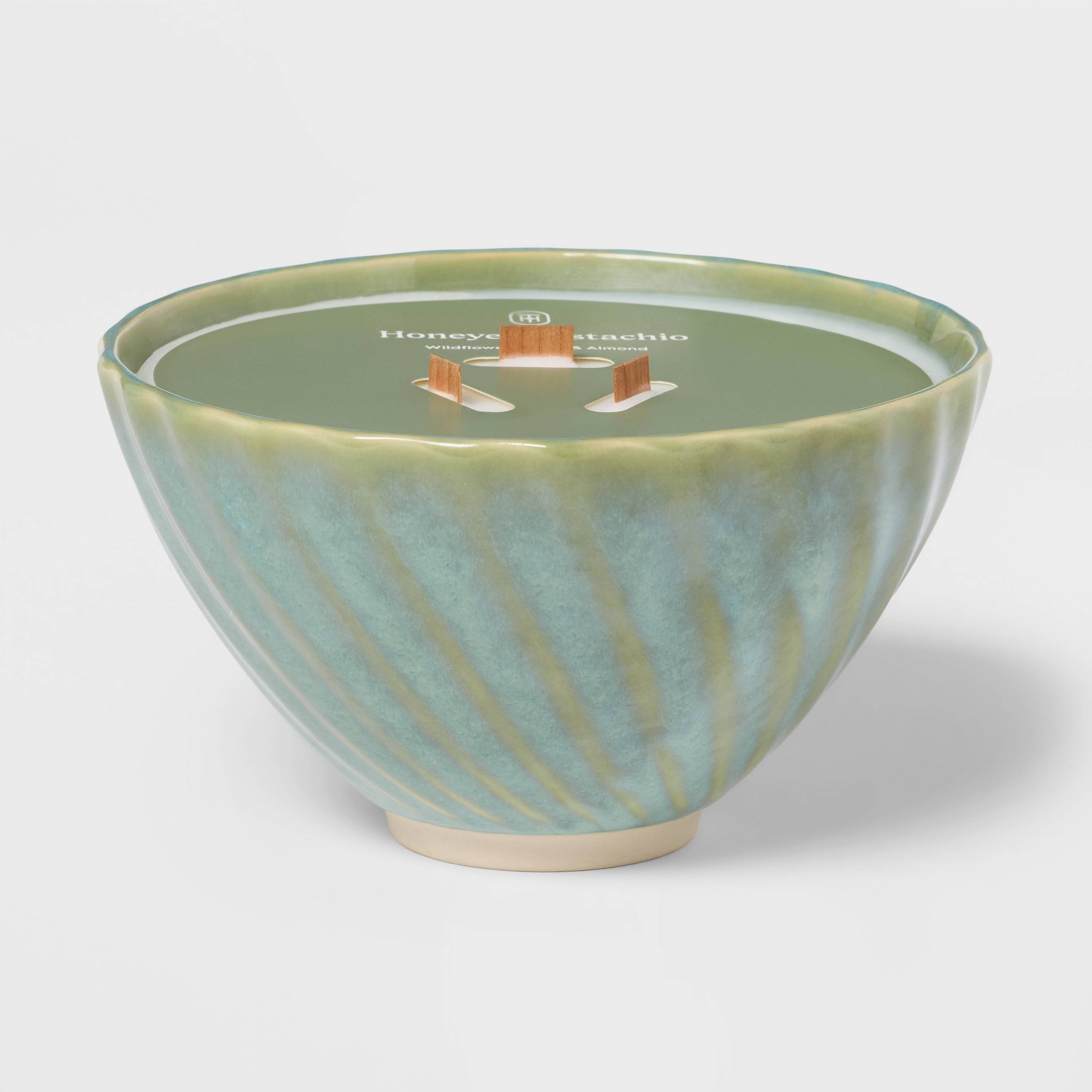 3 Wick Ceramic Wooden Wick Honeyed Pistachio Candle