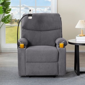 Manual Recliner Chair in Light Gray Corduroy, Supportive Armchair with Phone Holder & 2 Cup Holders, 32.4"x39.57"x38.78"H - 1 of 4