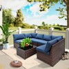FIONECA 6-Piece Patio Furniture Set ¨C PE Wicker Barrel-Style Sofa with Blue Cushions - 4 of 4