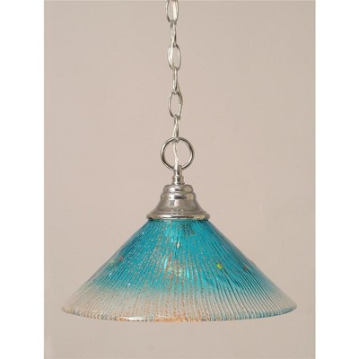 Toltec Lighting Any 1 - Light Pendant in  Chrome with 12" Teal Crystal Shade