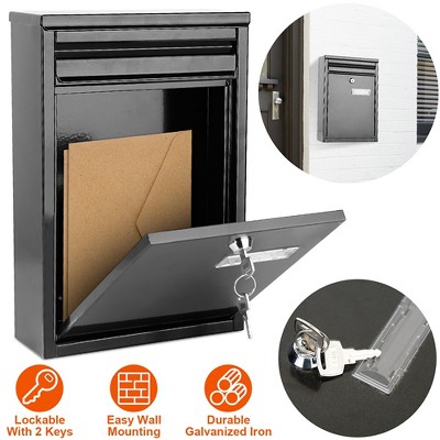 Black Lockable Wall Mount Iron Mailbox with Keys