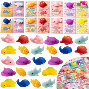Joyfy 28 Packs Valentines Day Mochi Squishy Toys with Gift Cards , Sea Animals Mochi, Stress Relief Fidget Toys for Kids Valentine Classroom Exchange - 1 of 4