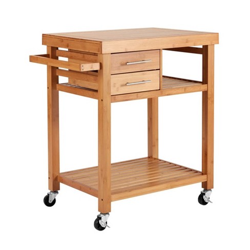 Erommy Multipurpose Rolling Bamboo Wood, Kitchen Island With Locking Casters