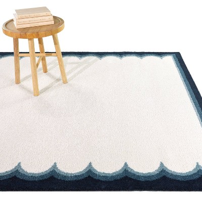 Navy Blue and White Rectangular Stain-Resistant Kids' Area Rug