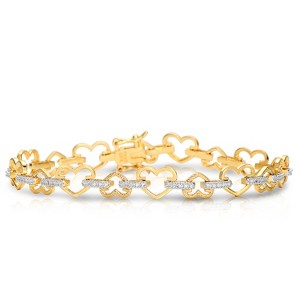 Guili 14k Gold Plated Cubic Zirconia Heart Bracelet, Featuring Romantic Sparkling Stones for an Effortlessly Chic and Stylish Statement - 1 of 3