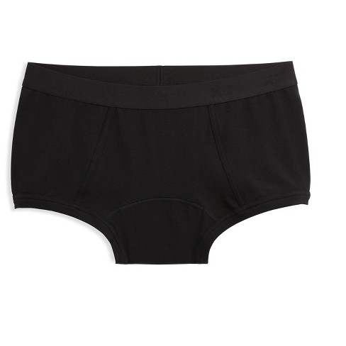 TomboyX First Line Period Leakproof Boy Shorts Underwear, Cotton Stretch  Comfort (3XS-6X) X= Black X Large