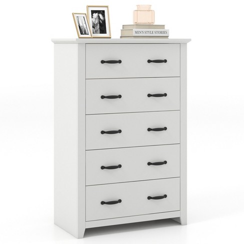 Costway 5 Drawer Chest Storage Dresser Tall Cabinet Organizer Bedroom  Hallway White