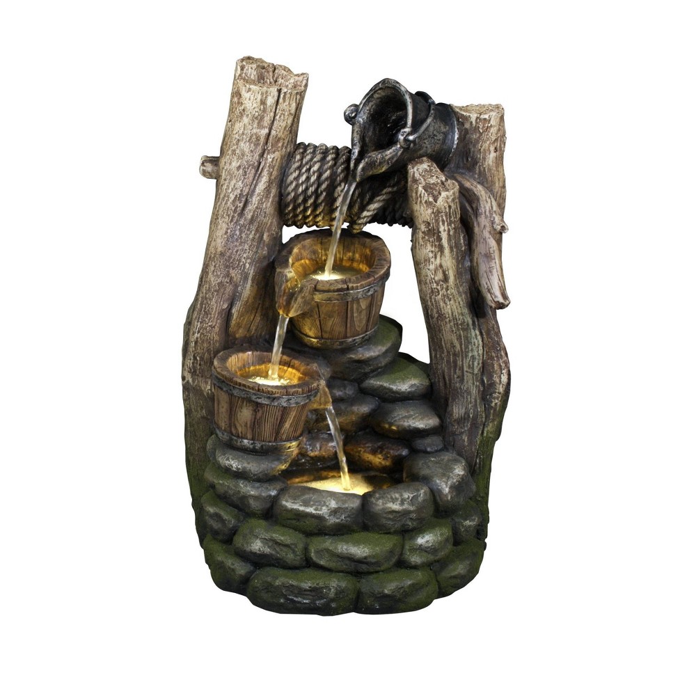 WELL FOUNTAIN WITH POURING PAIL, 2 BUCKETS, & 3 LEDS