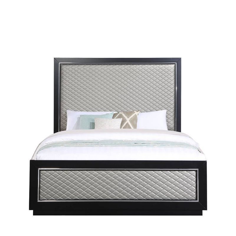 85&#34; Eastern King Bed Nicola Bed Silver Synthetic Leather Black Finish - Acme Furniture, 5 of 8