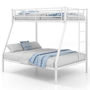 Costway Twin Over Full Bunk Bed w/Metal Frame and Ladder Space-Saving Design White\Black