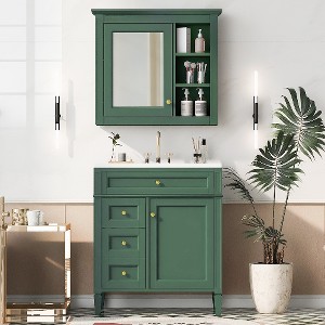 Lyngins Modern Freestanding Vanity with Ceramic Basin, Bathroom Storage Cabinet with 2 Drawers & Tip-out Drawer, Single Sink Bathroom Vanity - 1 of 4