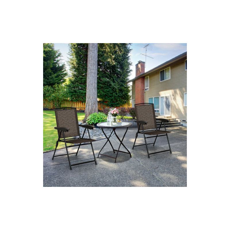 Tangkula Set of 4 Folding Sling Chairs Steel Armrest Patio Garden Pool Adjustable Back, 4 of 11