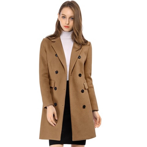 Женская куртка Allegra K Elegant Notched Lapel Double Breasted Long Sleeve Winter Trench Coat Large Dark Purple