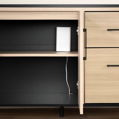 Soft Elm and Matte Black 2-Drawer Lockable Filing Credenza