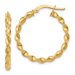 Black Bow Jewelry 2.5mm 14k Yellow Gold Polished & Textured Twisted Hoops, 26mm (1 Inch) - 1 of 4