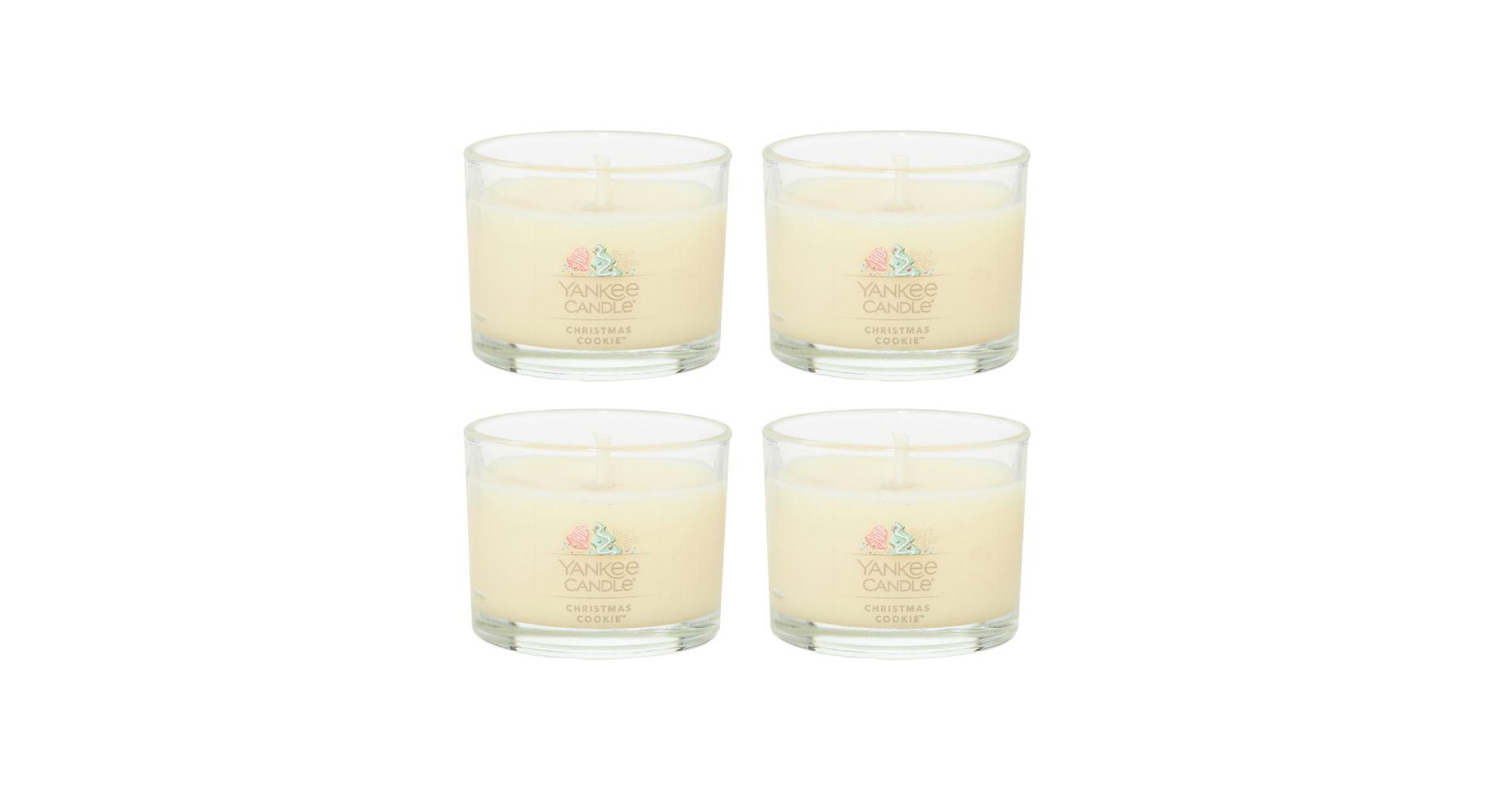 Yankee Candle Signature Votive Mini Candle Jar  Christmas Cookie Scent  Natural Soy Wax Blend Candle with Natural Fiber Wick  1.3oz Glass Jar  4-Pack
