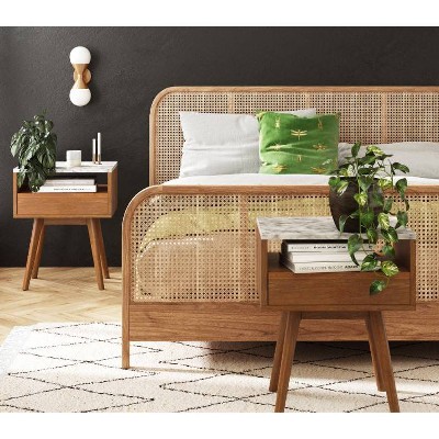 Nathan James Mid-Century Walnut and Faux Marble Storage End Tables