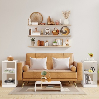 White Engineered Wood 2-Tier Cube Storage Bookshelf Set