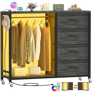 Dressers with Clothes Besiost Rack, Charging Station and Led Light, 4 Drawers Dresser for Bedroom - 1 of 4