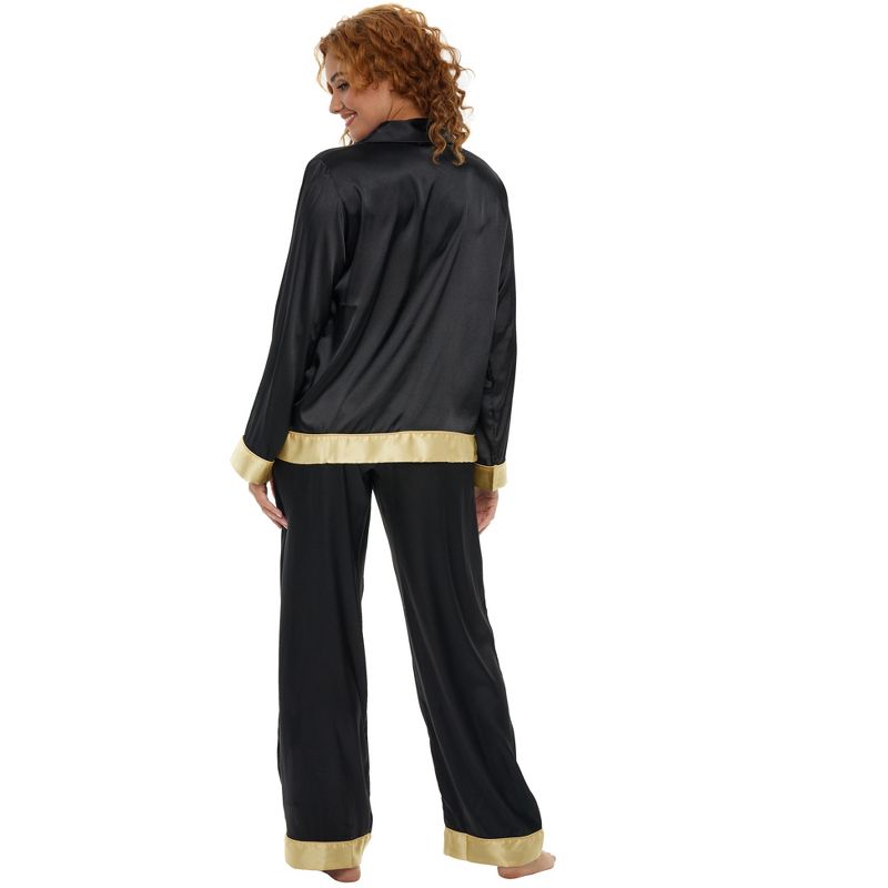 ADR Women's Classic Satin Pajamas Lounge Set, Long Sleeve Top and Pants with Pockets, Silk like PJs, 2 of 4