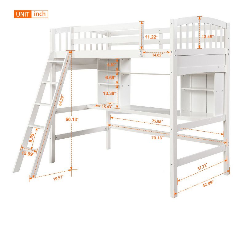 Twin size Loft Bed with Storage Shelves, Desk and Ladder - ModernLuxe, 3 of 10