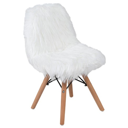 Emma and Oliver Shaggy Faux Fur White Accent Chair Shag Style Kids Chair for Ages 5 7 Kids Playroom Chair