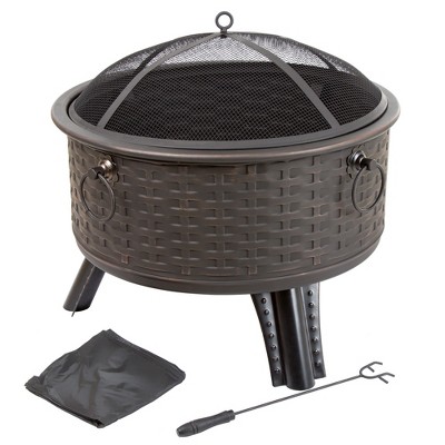 Nature Spring Woven Design Fire Pit - 26" Round, Bronze Finish